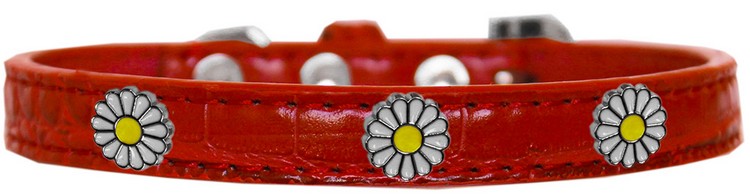 White Daisy Widget Croc Dog Collar Red Size 18